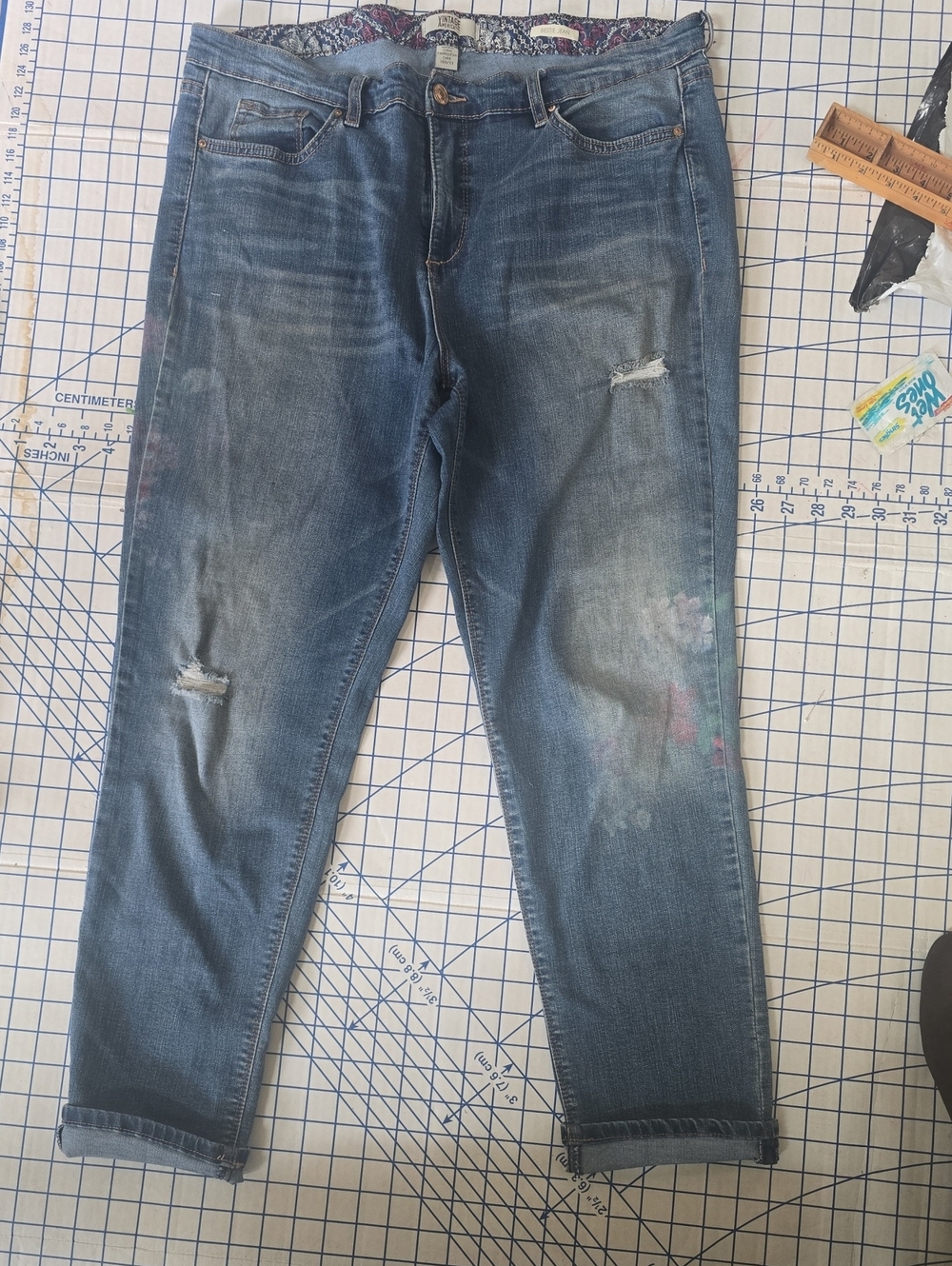 Vintage America Blue Straight Leg Jeans with Paint Accents